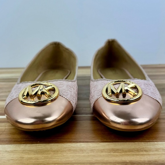 Michael Kors Ballet Flats Rose‎ Gold Cap Toe Logo Detail Size 8M